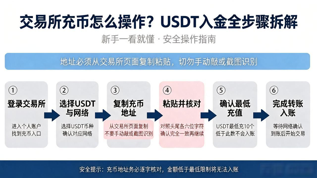 交易所充币流程避坑指南_数字货币充钱详细流程_USDT充值选对链填对地址