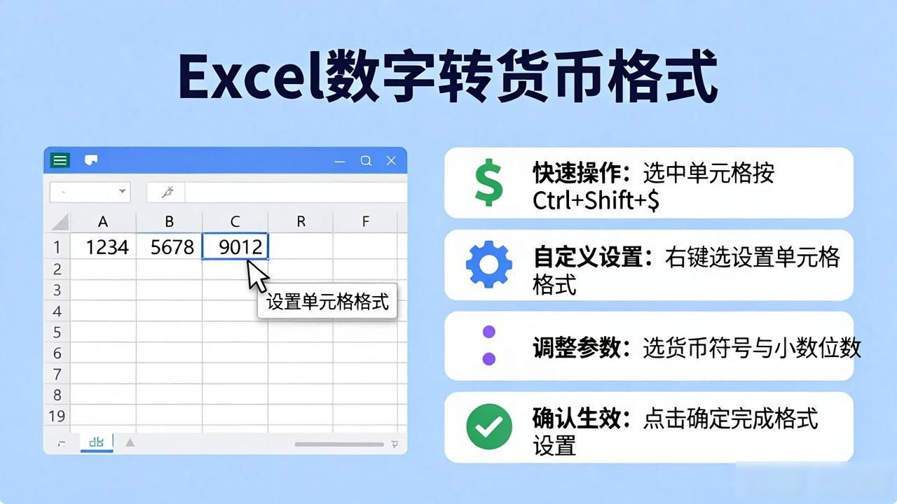 Excel转换数字为货币格式_设置单元格货币符号_表格里把数字变货币了